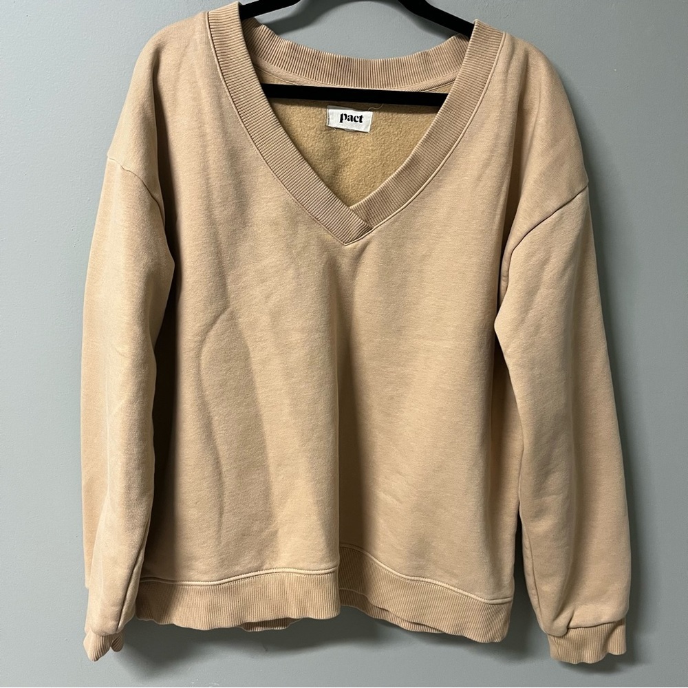 Pact Courtside Organic Cotton Fleece Lined V Neck Sweatshirt M